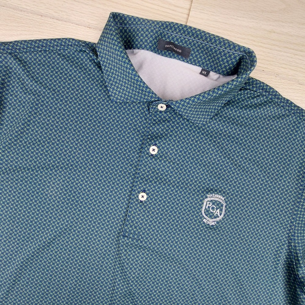 Turtleson Polo Shirt Mens XL Teal Green Geometric PGA National Resort Stretch - Picture 1 of 8